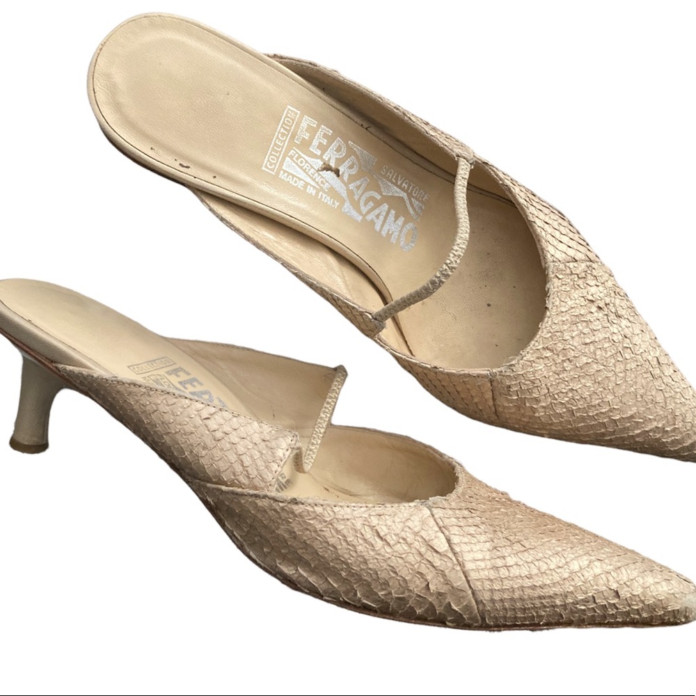 Vintage Snakeskin Ferragamo Kitten Heels 6
